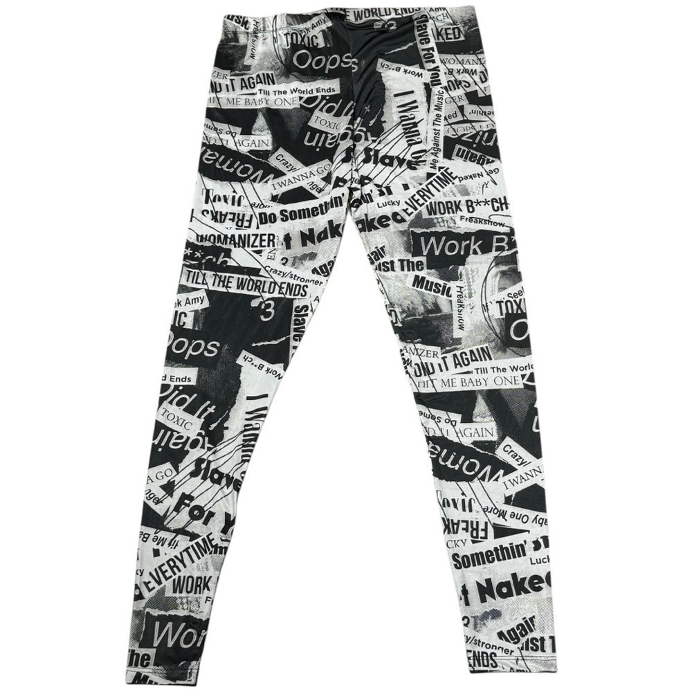 NWOT Britney Spears Newspaper Print Lyric Leggings – Juniors XL – Y2K It Girl